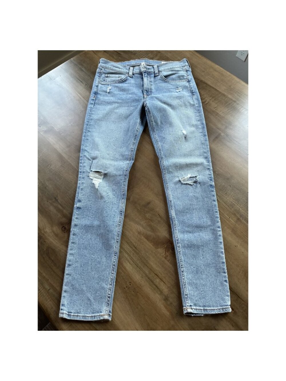 Rag & Bone Ankle Skinny Jeans Double Light Wash Distressed Size 27